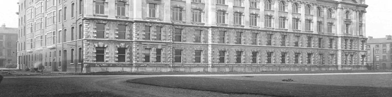 A sideview of the College Square East building from an old photograph taken on May 17th 1910.