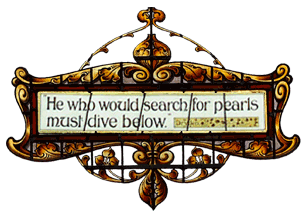 A plaque from the stain glass windows that features an inspiring quote
