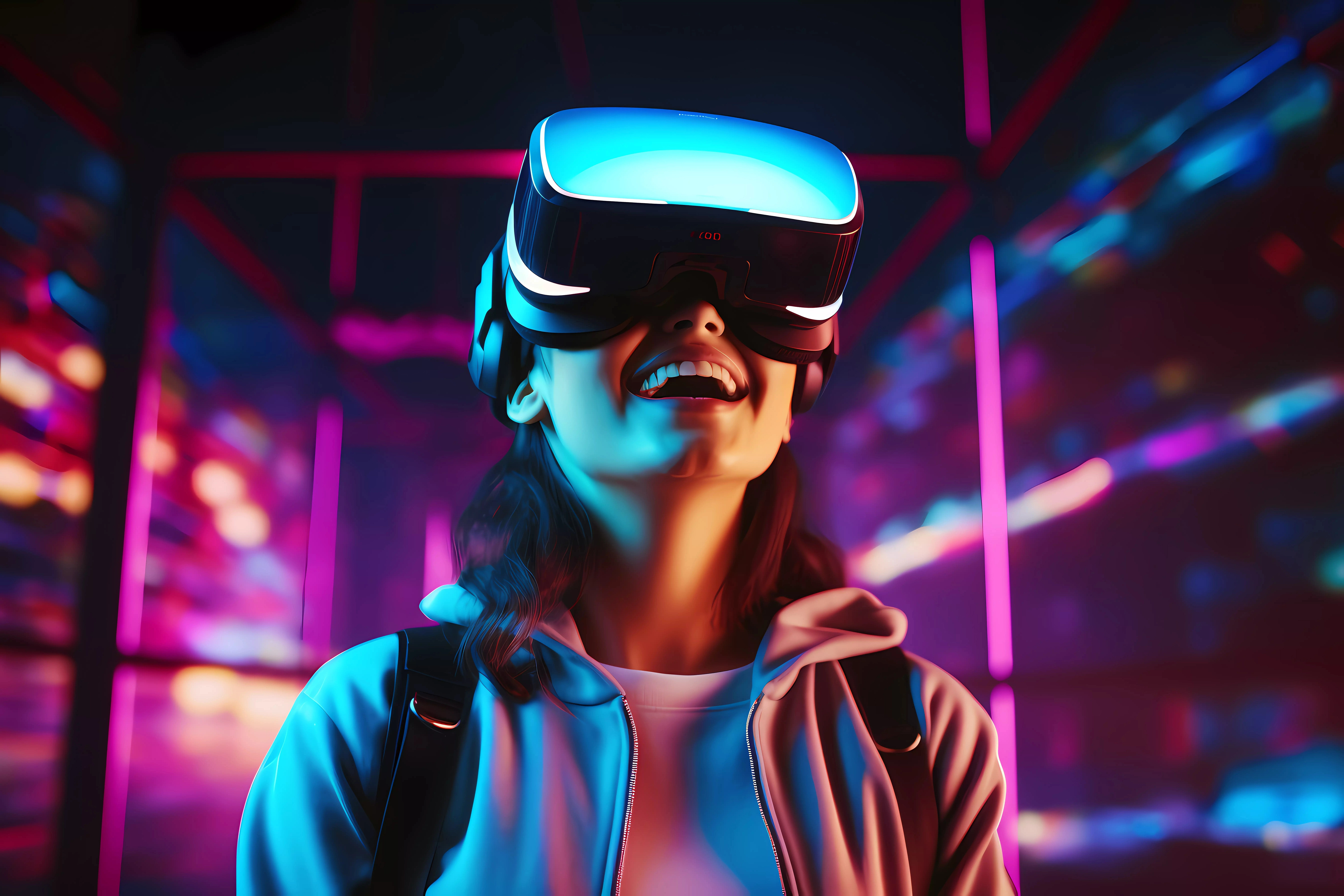 Happy Young Female Student With Virtual Reality Vr Glasses